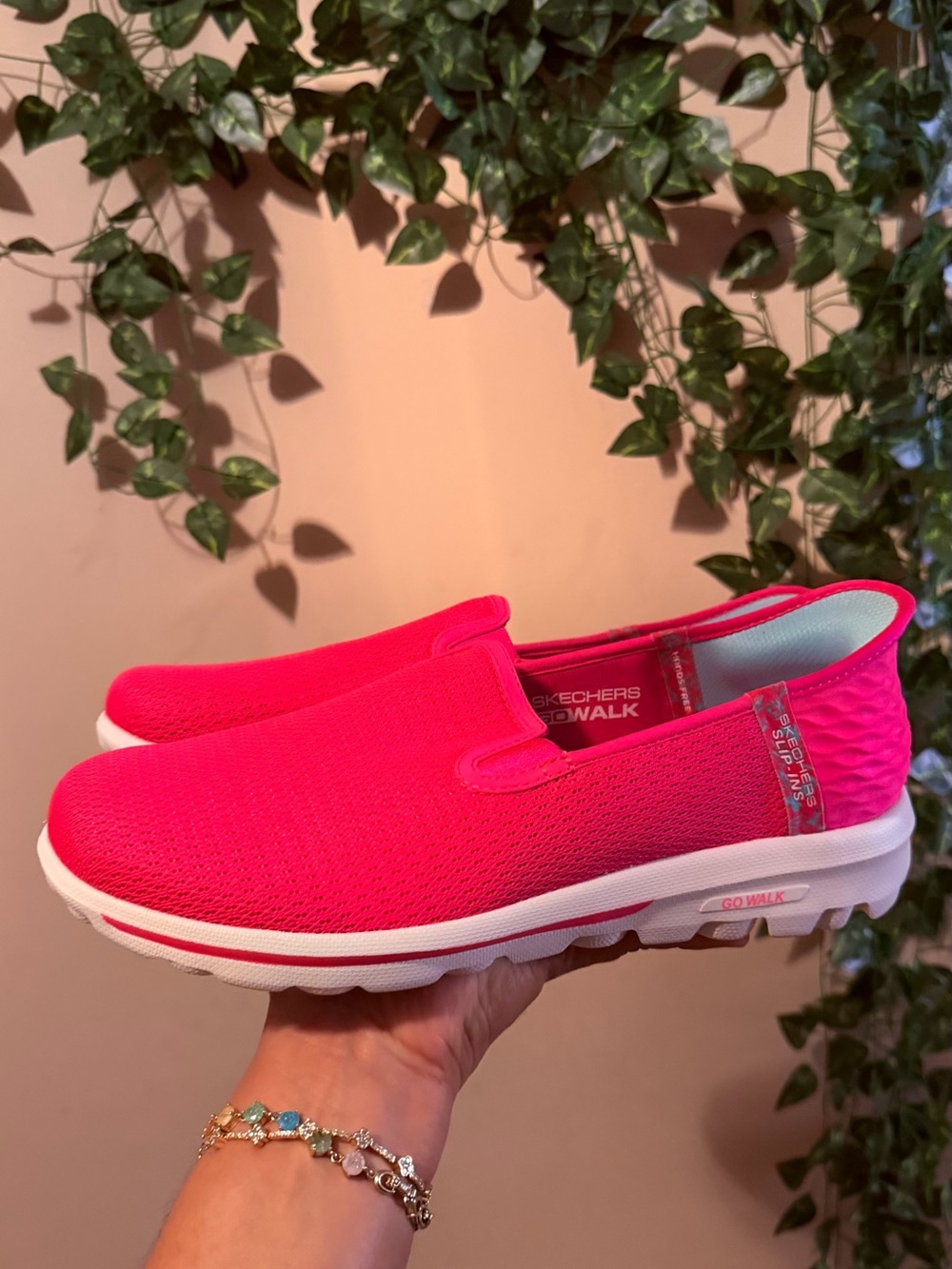 Skechers GOwalk Women's Slip-On Sneakers — Bright Pink